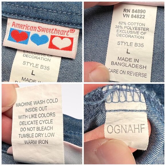 Vintage Y2K American Sweetheart Embroidered Denim Shirt Blue Button Up Western L - Picture 3 of 10